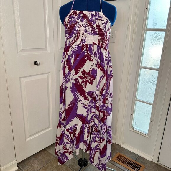 Free People Purple Heat Wave Maxi Dress Smocked Halter Floral Tropical Sze Small - Picture 1 of 5